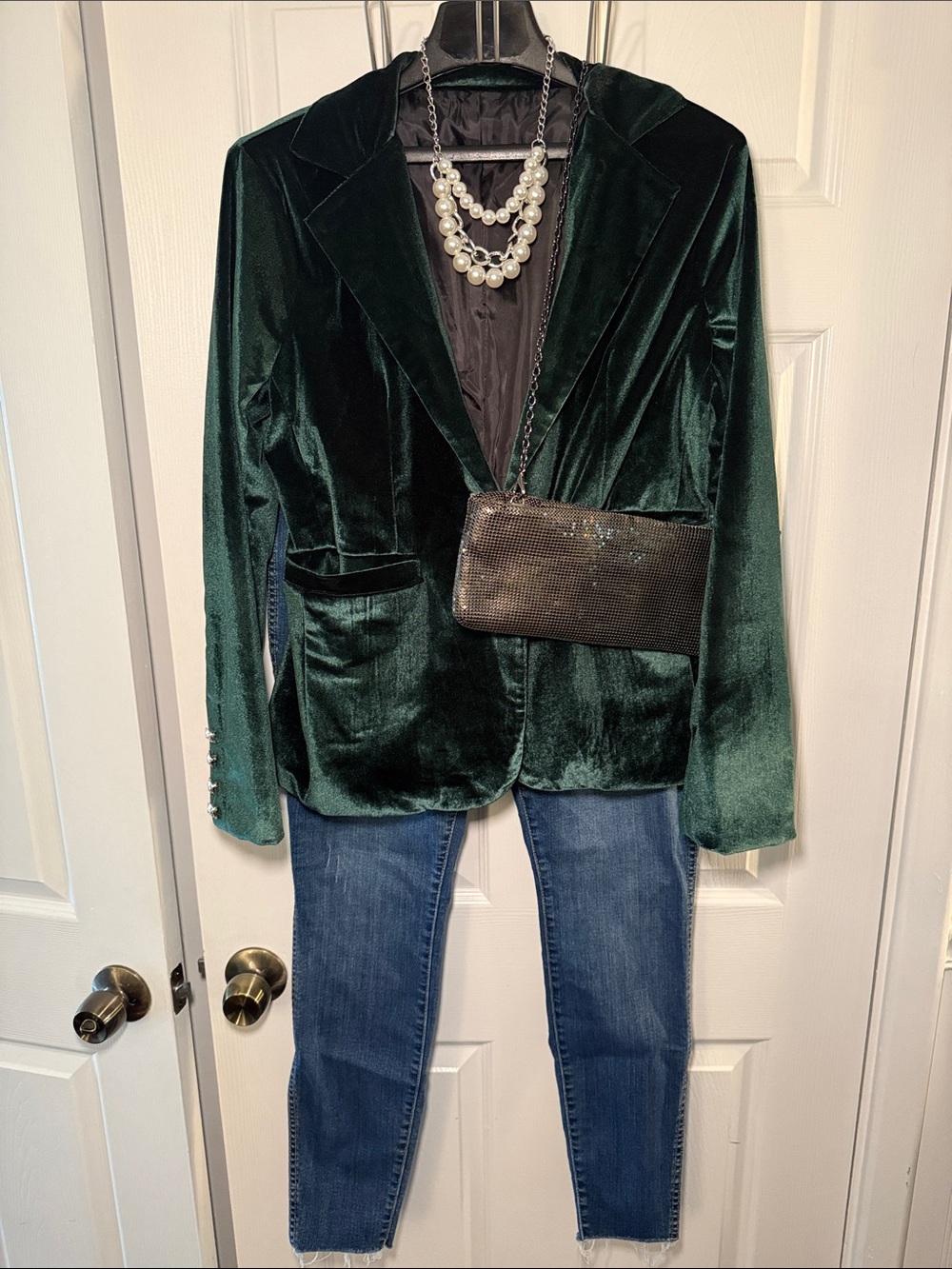 Forest Green Velvet Blazer Jacket Size M